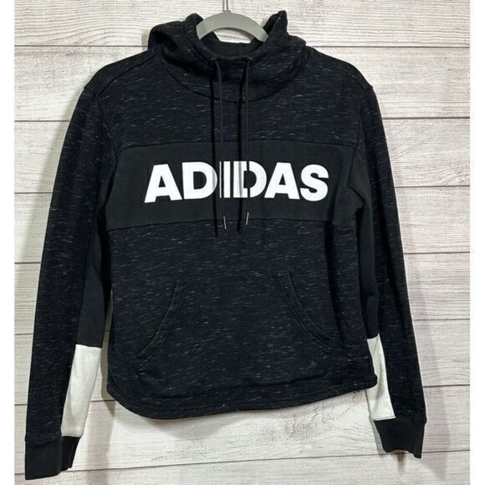 Adidas Black Pullover Hoodie Sweatshirt Spell Out Women's Medium Long Sleeve